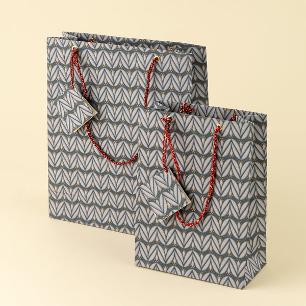 Laurel Block Print Gift Bag S, Slate Blue