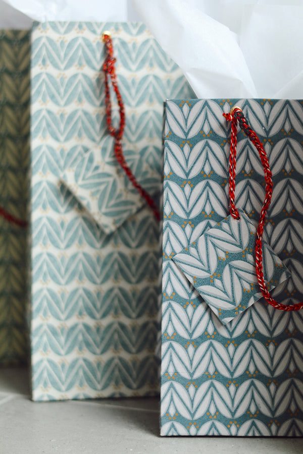 Laurel Block Print Gift Bag S, Slate Blue