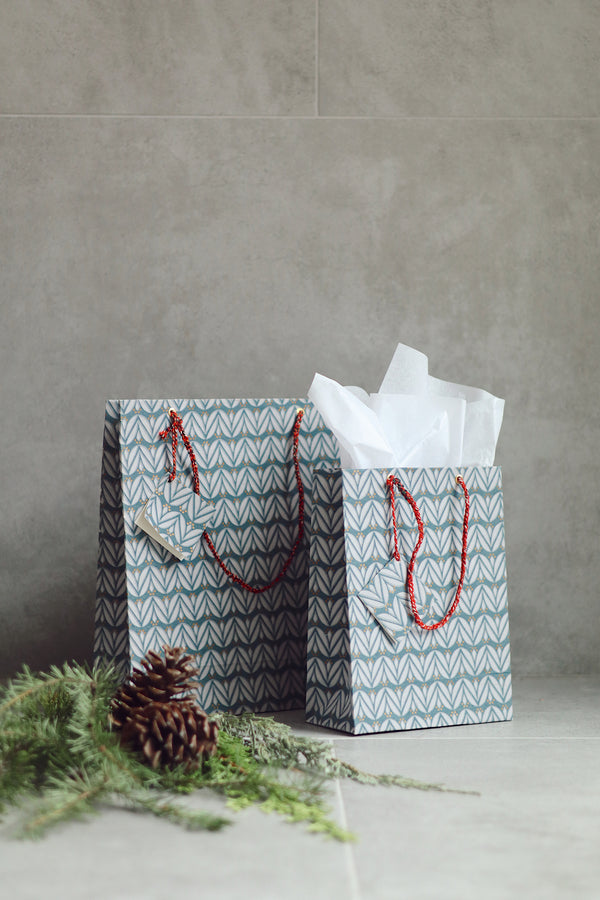 Laurel Block Print Gift Bag S, Slate Blue