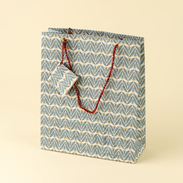 Laurel Block Print Gift Bag L, Light Blue