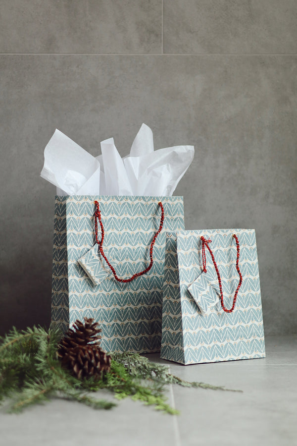 Laurel Block Print Gift Bag L, Light Blue