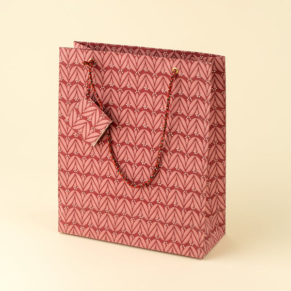 Laurel Block Print Gift Bag L, Ruby