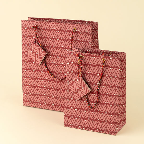 Laurel Block Print Gift Bag L, Ruby