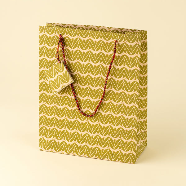 Laurel Block Print Gift Bag L, Olive