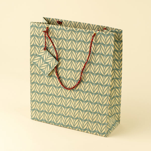 Laurel Block Print Gift Bag L, Emerald