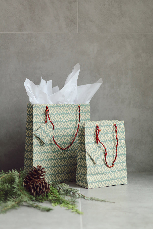 Laurel Block Print Gift Bag L, Emerald