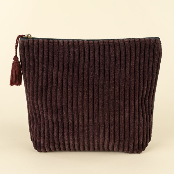 Two-Tone Velvet Vanity Pouch L, Sangria/Navy