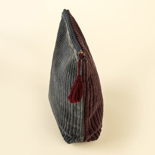 Two-Tone Velvet Vanity Pouch L, Sangria/Navy