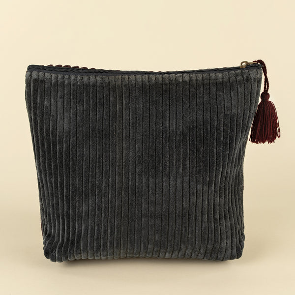 Two-Tone Velvet Vanity Pouch L, Sangria/Navy