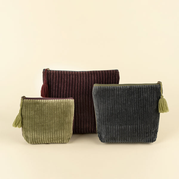 Two-Tone Velvet Vanity Pouch L, Sangria/Navy