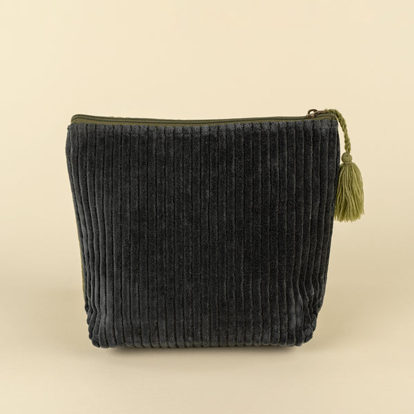 Two-Tone Velvet Vanity Pouch M, Navy/Green