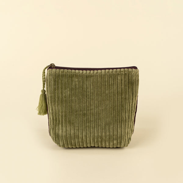 Two-Tone Velvet Vanity Pouch S, Green/Sangria