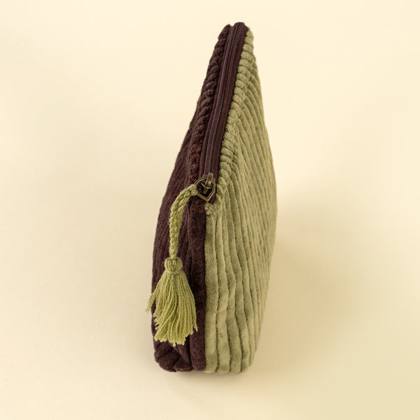 Two-Tone Velvet Vanity Pouch S, Green/Sangria