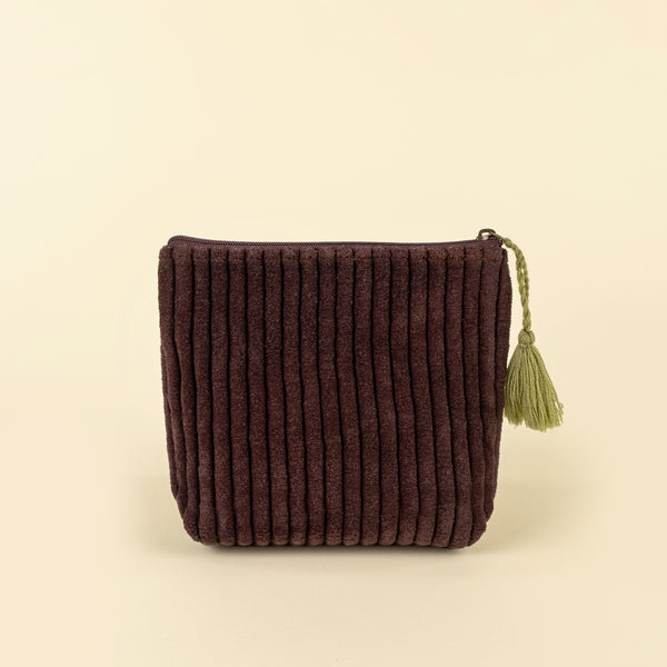 Two-Tone Velvet Vanity Pouch S, Green/Sangria