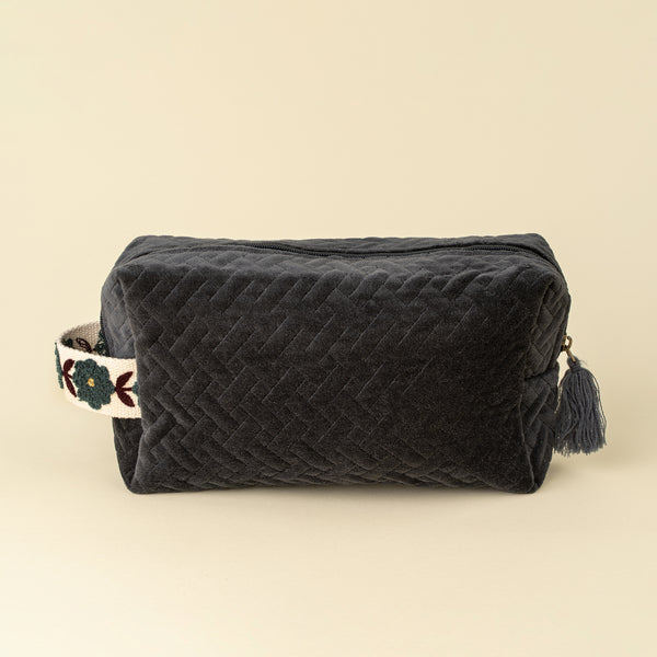 Rosette Velvet Vanity Pouch L, Navy