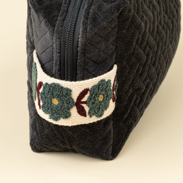 Rosette Velvet Vanity Pouch L, Navy