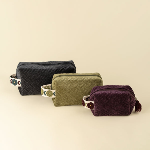 Rosette Velvet Vanity Pouch L, Navy