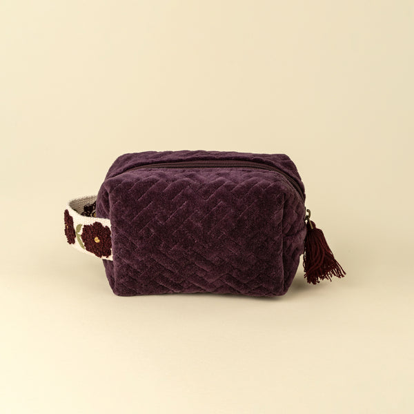 Rosette Velvet Vanity Pouch S, Sangria