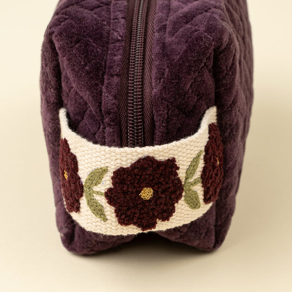 Rosette Velvet Vanity Pouch S, Sangria