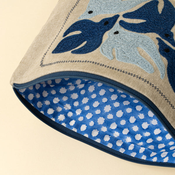 Birdsong Embroidered Pouch, Blues