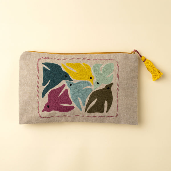 Birdsong Embroidered Pouch, Multi