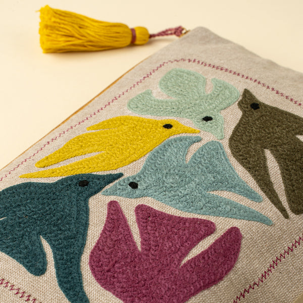 Birdsong Embroidered Pouch, Multi