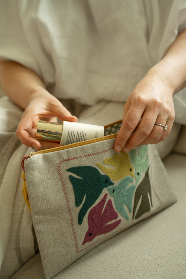 Birdsong Embroidered Pouch, Multi