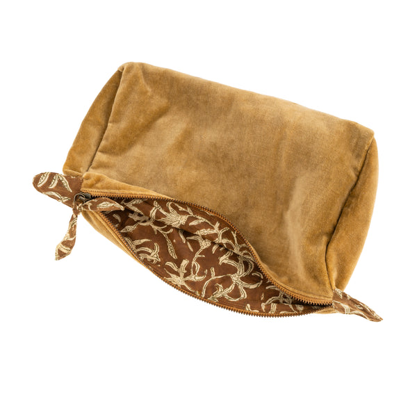 Block Print Lined Velvet Pouch L, Camel