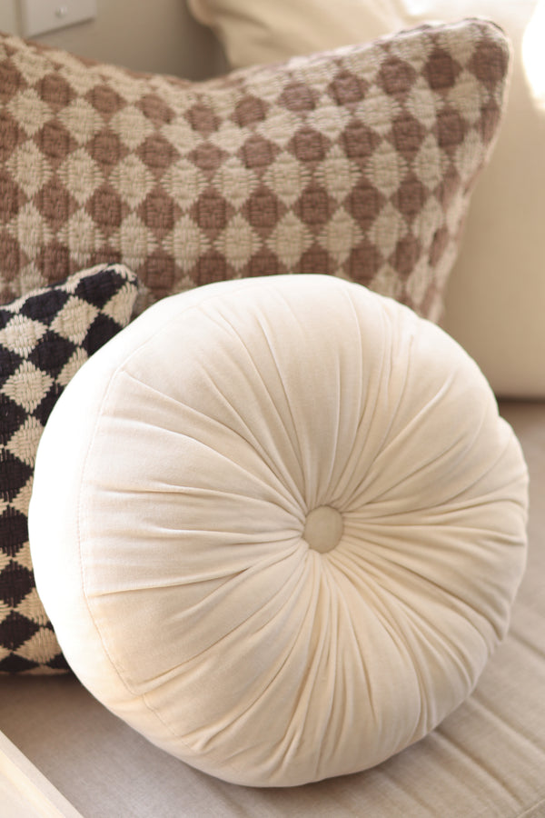 Velvet Tuft Round Cushion, Ivory