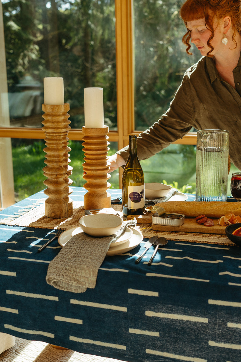 Indigo Block Print Tablecloth, Stripes – Indaba Home