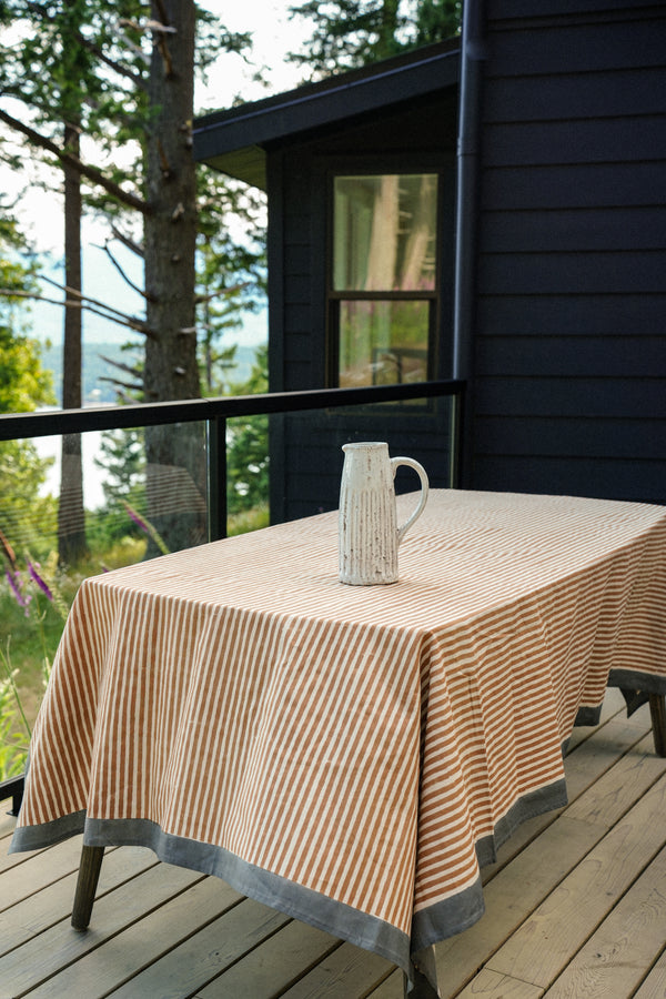Terracotta Stripe Block Print Tablecloth