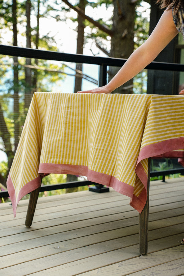Sun Stripe Block Print Tablecloth