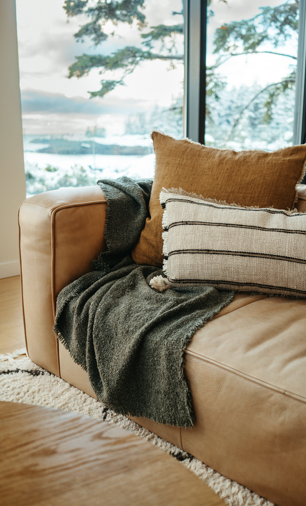 Fringed Boucle Throw, Charcoal