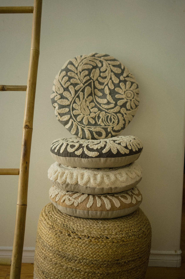 Wildflower Round Pillow, Grey